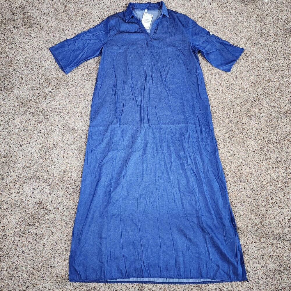 La Mode | Blue 1/2 Sleeve Denim Style Midi Dress - Womens Dress. Size XXL